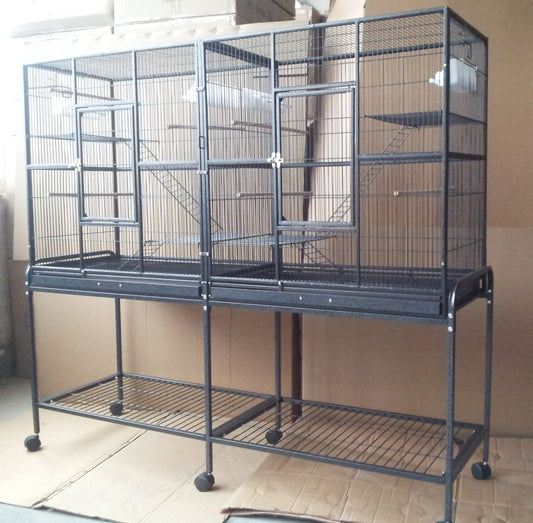 Black Vein Metal Bird Cage Twins Style For Small Pet and Parrot 152x46x 148cm