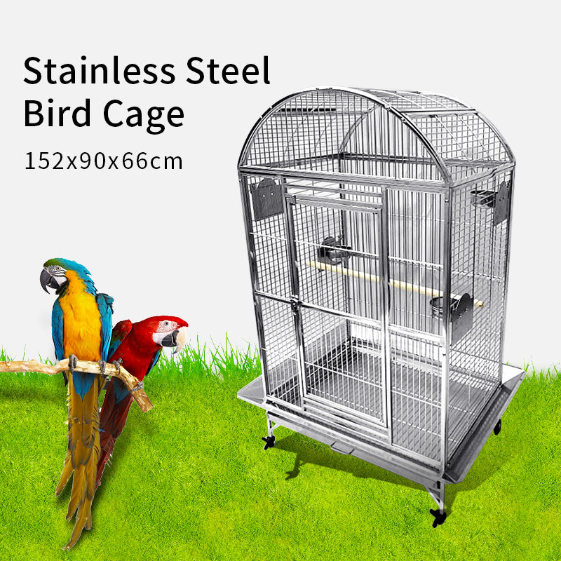 SUS201 Stainless Steel Parrot Cage 90x66x152cm Dome Top Bird Cage Big Macaw Cage