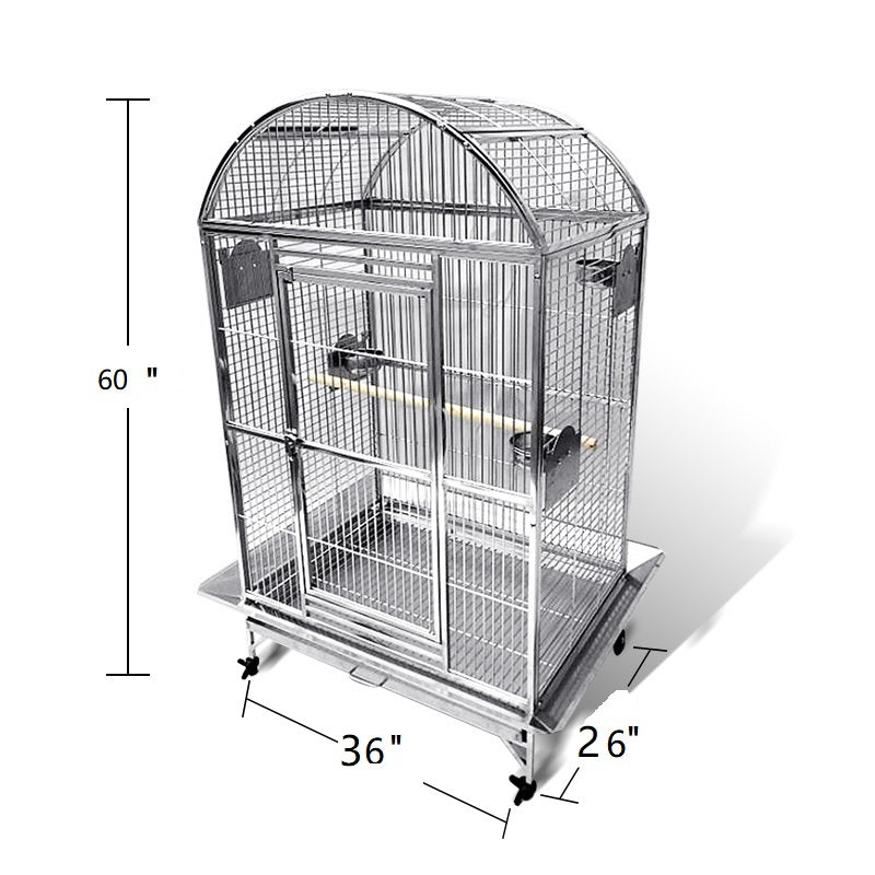 SUS201 Stainless Steel Parrot Cage 90x66x152cm Dome Top Bird Cage Big Macaw Cage