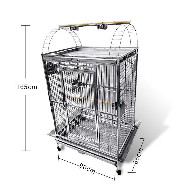 SUS201 Stainless Steel Parrot Cage 90x66x160cm Play Top Bird Cage Big Macaw Cage
