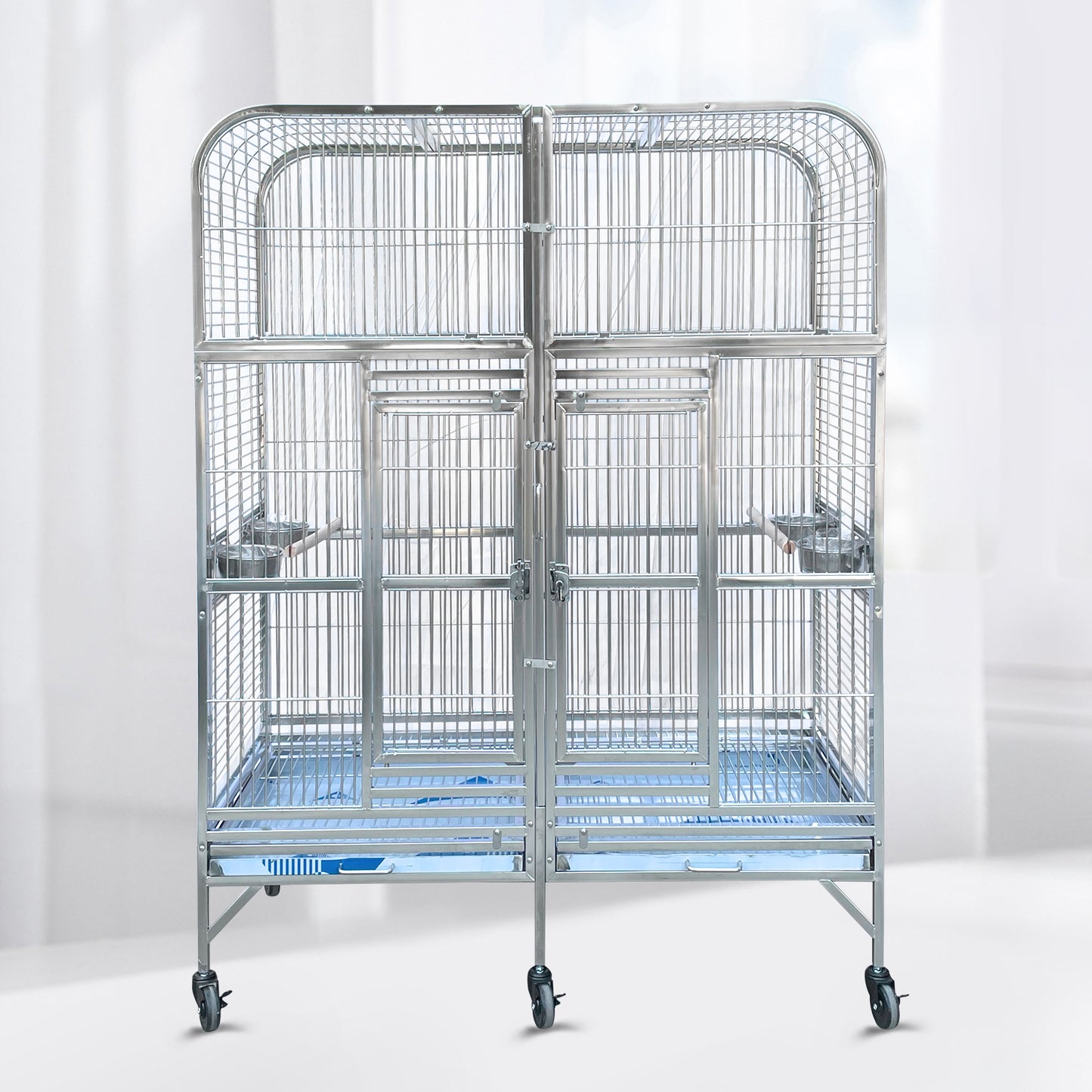 SUS201 Stainless Steel Parrot Cage 127x60x160cm Great Twins Bird Cage Big Macaw