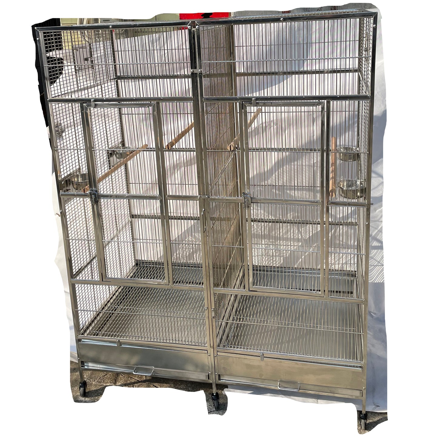 Stainless Steel SUS201 Square Top Twins Style Bird Cage Parrot Cage 56"x28"x75"