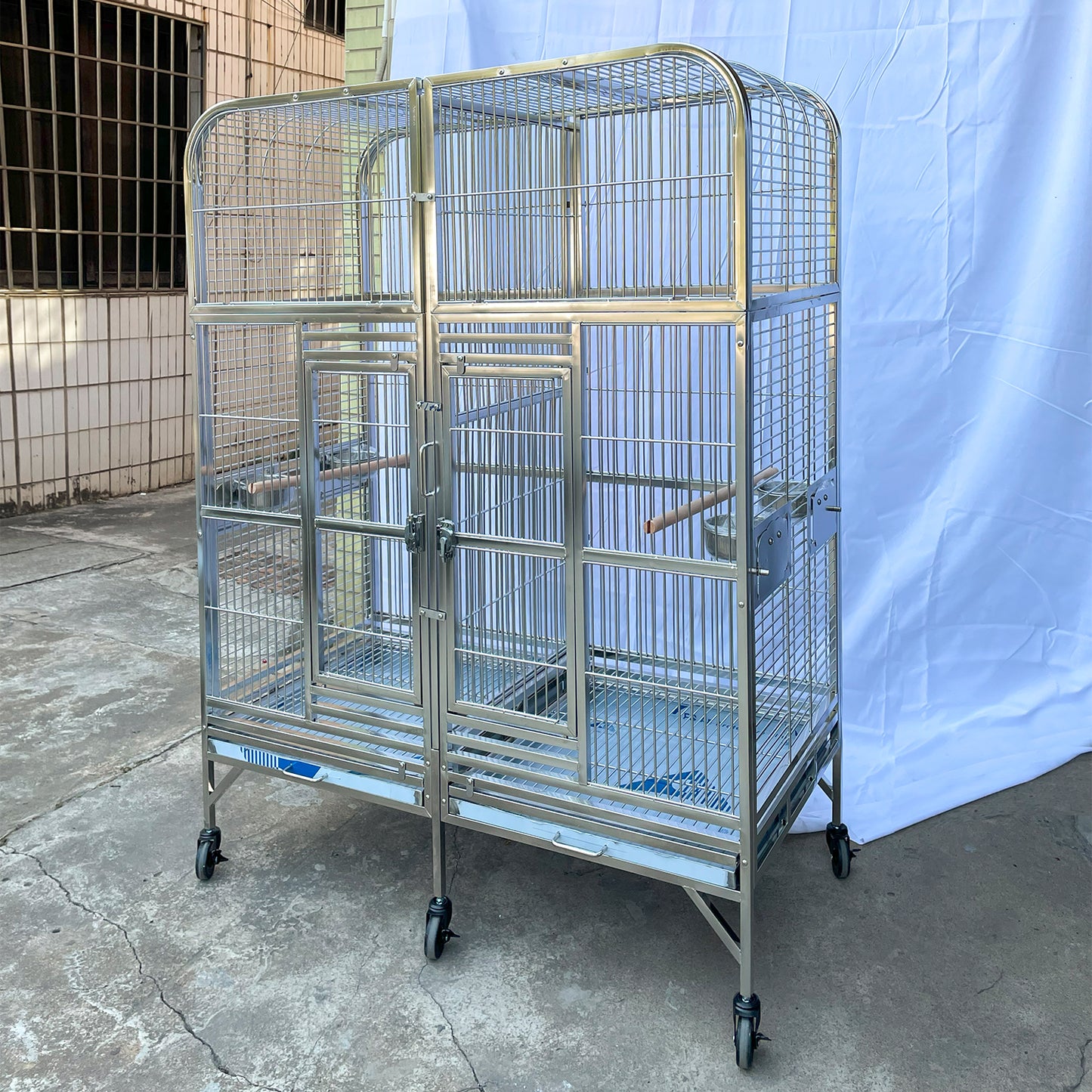 SUS201 Stainless Steel Parrot Cage 127x60x160cm Great Twins Bird Cage Big Macaw