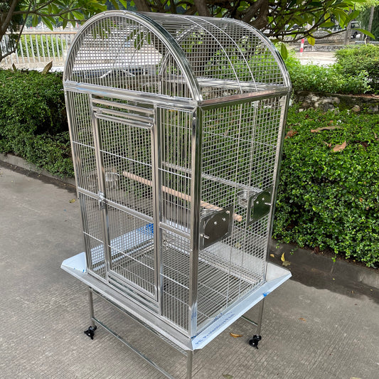 SUS201 Stainless Steel Parrot Cage 70x55x152cm Dome Top Bird Cage Big Macaw