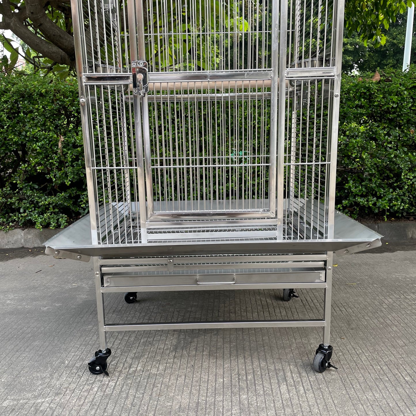 SUS201 Stainless Steel Parrot Cage 60x50x145cm Dome Top Bird Cage Big Macaw cage