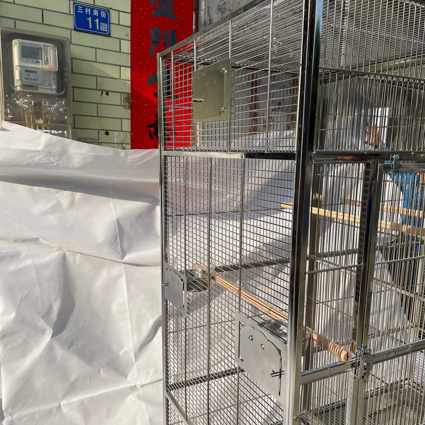 Stainless Steel SUS201 Square Top Twins Style Bird Cage Parrot Cage 56"x28"x75"