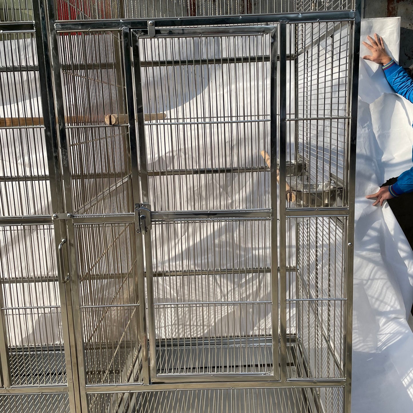 Stainless Steel SUS201 Square Top Twins Style Bird Cage Parrot Cage 56"x28"x75"