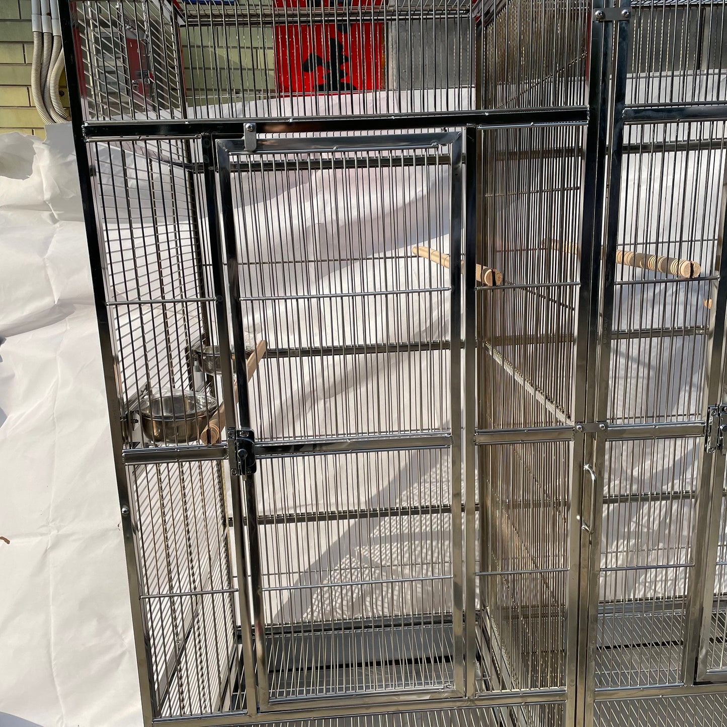 Stainless Steel SUS201 Square Top Twins Style Bird Cage Parrot Cage 56"x28"x75"