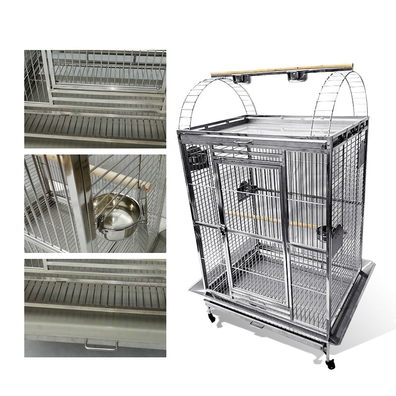 SUS201 Stainless Steel Parrot Cage 90x66x160cm Play Top Bird Cage Big Macaw Cage