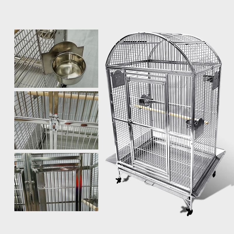 SUS201 Stainless Steel Parrot Cage 90x66x152cm Dome Top Bird Cage Big Macaw Cage
