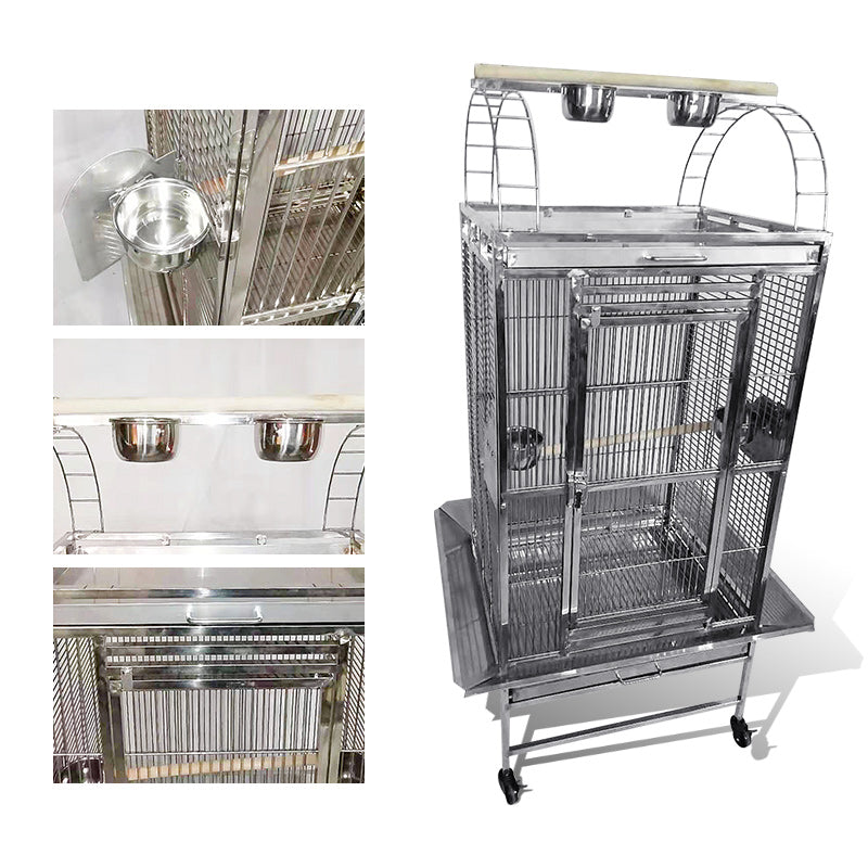 SUS201 Stainless Steel Parrot Cage 70x50x170cm Play Top Bird Cage Big Macaw