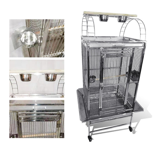 SUS201 Stainless Steel Parrot Cage 70x50x170cm Play Top Bird Cage Big Macaw