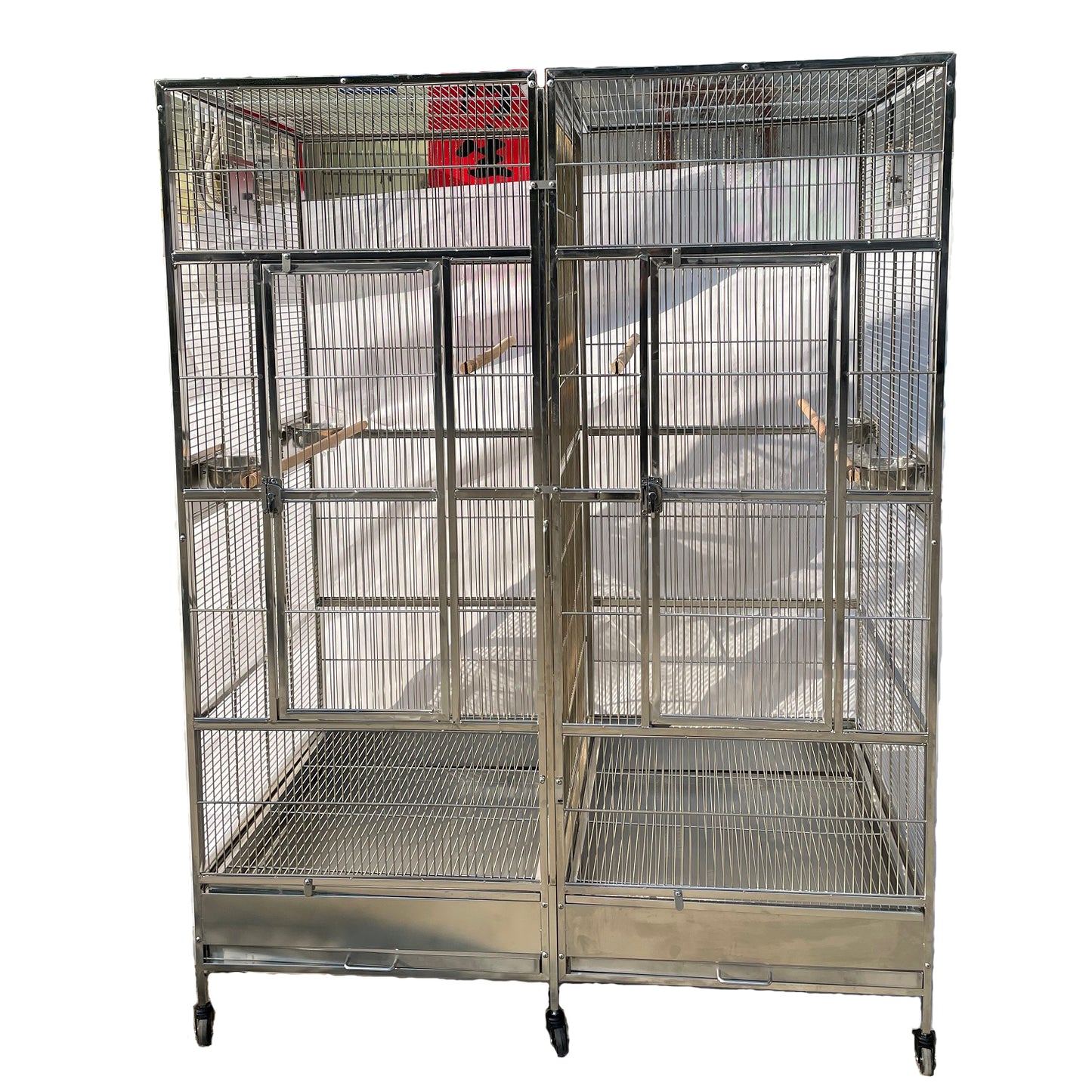 Stainless Steel SUS201 Square Top Twins Style Bird Cage Parrot Cage 56"x28"x75"