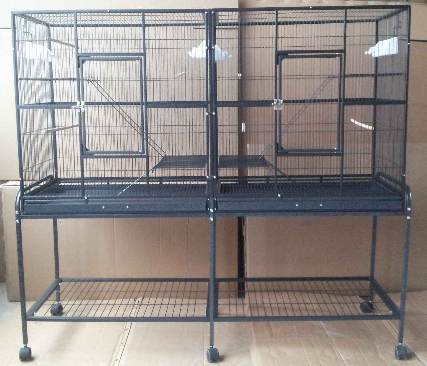 Black Vein Metal Bird Cage Twins Style For Small Pet and Parrot 152x46x 148cm