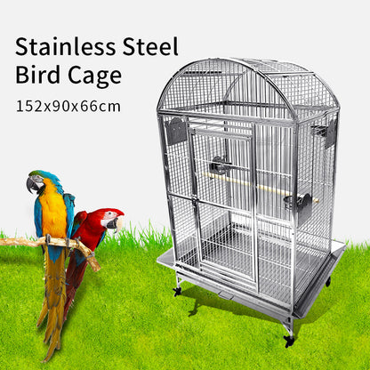 SUS201 Stainless Steel Parrot Cage 90x66x152cm Dome Top Bird Cage Big Macaw Cage