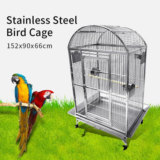 SUS201 Stainless Steel Parrot Cage 90x66x152cm Dome Top Bird Cage Big Macaw Cage
