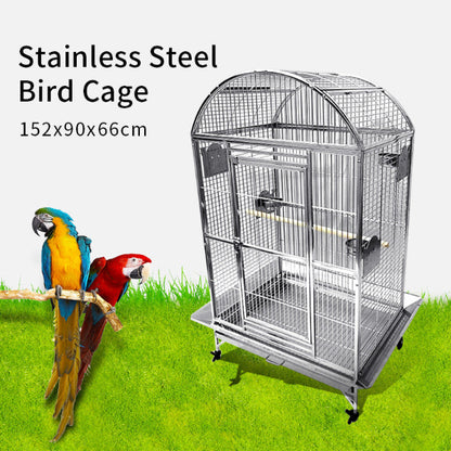 SUS201 Stainless Steel Parrot Cage 90x66x152cm Dome Top Bird Cage Big Macaw Cage