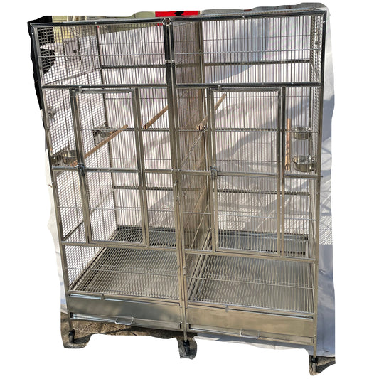Stainless Steel SUS201 Square Top Twins Style Bird Cage Parrot Cage 56"x28"x75"