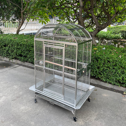 SUS201 Stainless Steel Parrot Cage 90x66x152cm Dome Top Bird Cage Big Macaw Cage