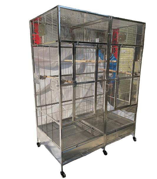 Stainless Steel SUS201 Square Top Twins Style Bird Cage Parrot Cage 56"x28"x75"
