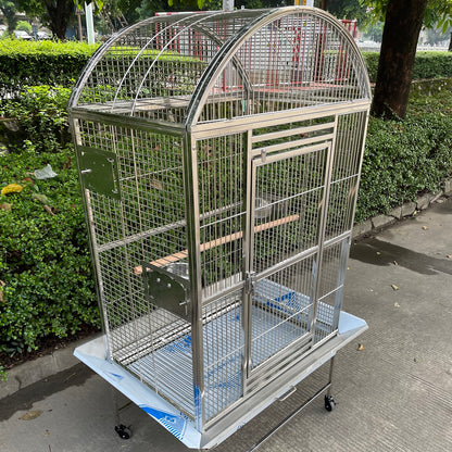 SUS201 Stainless Steel Parrot Cage 80x55x160cm Dome Top Bird Cage Big Macaw