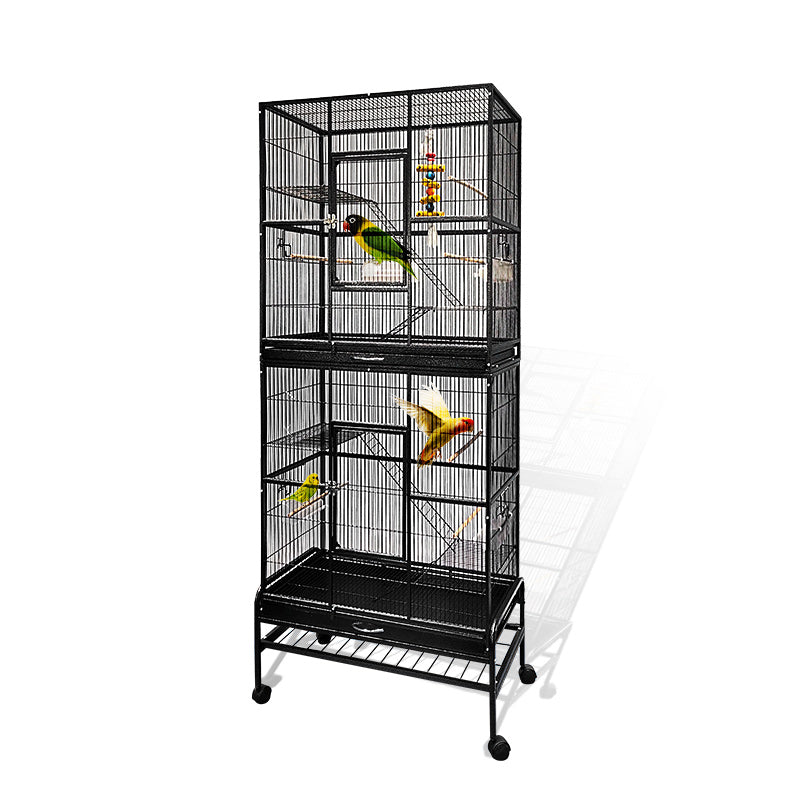 Black Vein Metal Bird Cage Double Style For Small Pet and Parrot 76x46x 190cm