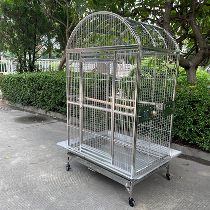SUS201 Stainless Steel Parrot Cage 90x66x152cm Dome Top Bird Cage Big Macaw Cage