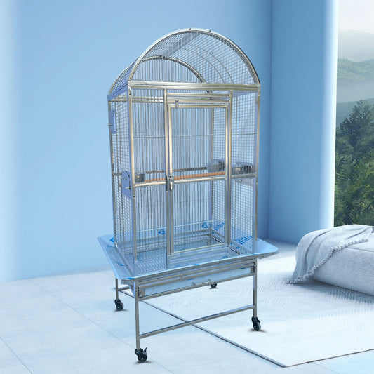 SUS201 Stainless Steel Parrot Cage 60x50x145cm Dome Top Bird Cage Big Macaw cage