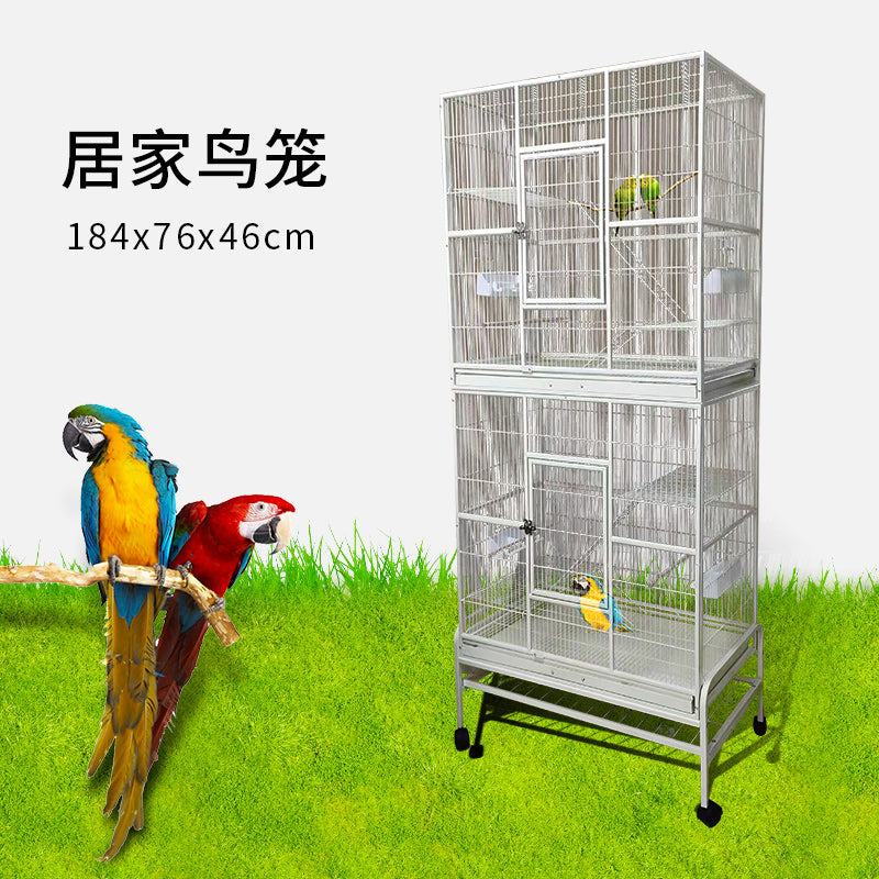 Eggshell White Metal Bird Cage Twins Style For Small Pet and Parrot 76x46x 190cm