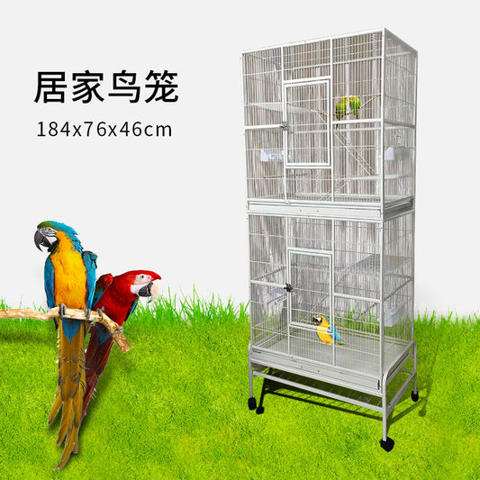 Eggshell White Metal Bird Cage Twins Style For Small Pet and Parrot 76x46x 190cm