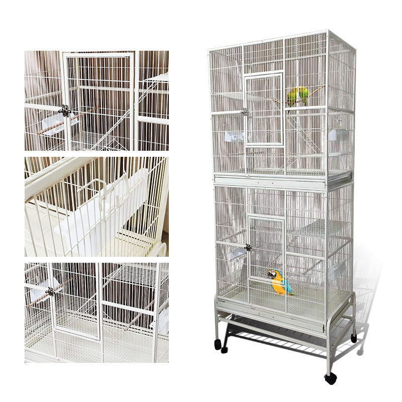 Eggshell White Metal Bird Cage Twins Style For Small Pet and Parrot 76x46x 190cm