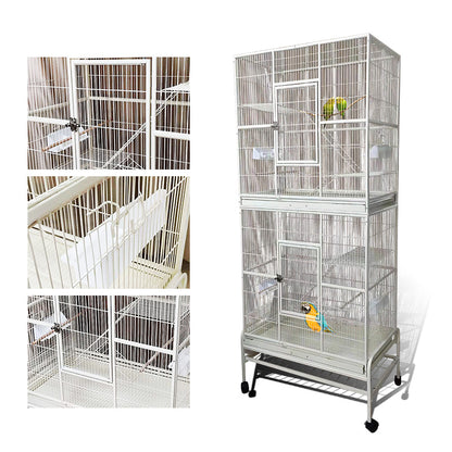 Eggshell White Metal Bird Cage Twins Style For Small Pet and Parrot 76x46x 190cm