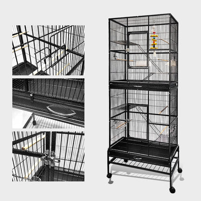 Black Vein Metal Bird Cage Double Style For Small Pet and Parrot 76x46x 190cm