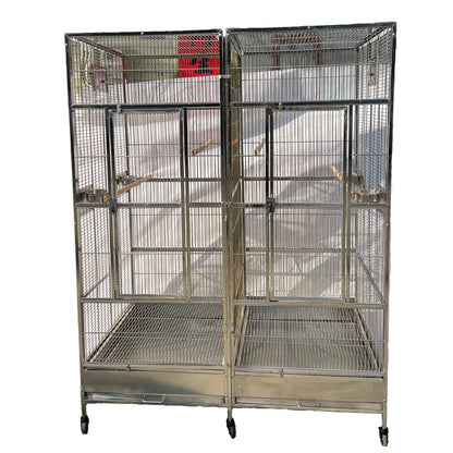 Stainless Steel SUS201 Square Top Twins Style Bird Cage Parrot Cage 56"x28"x75"