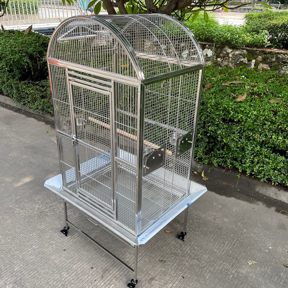 SUS201 Stainless Steel Parrot Cage 70x55x152cm Dome Top Bird Cage Big Macaw