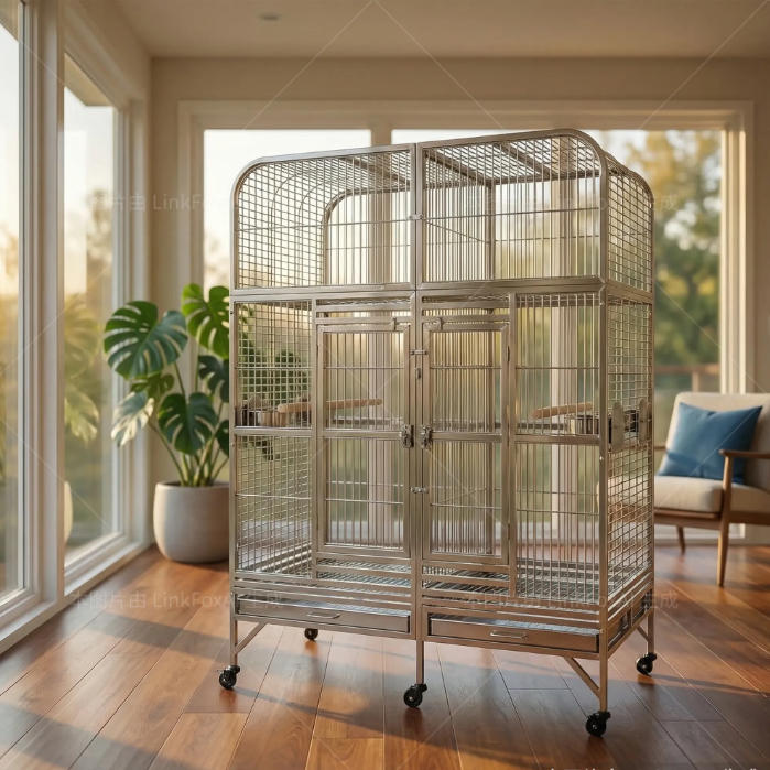 SUS201 Stainless Steel Parrot Cage 127x60x160cm Great Twins Bird Cage Big Macaw