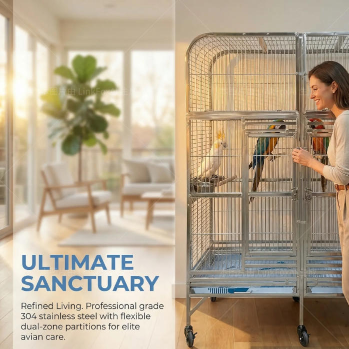 SUS201 Stainless Steel Parrot Cage 127x60x160cm Great Twins Bird Cage Big Macaw