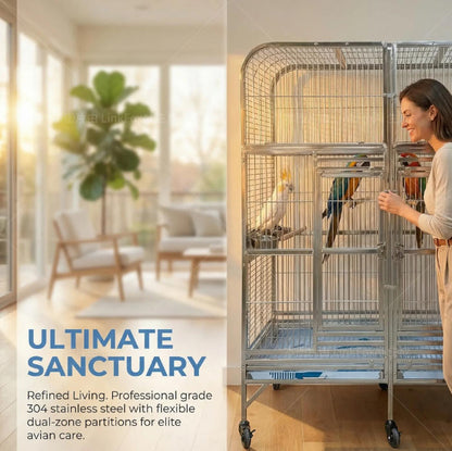 SUS201 Stainless Steel Parrot Cage 127x60x160cm Great Twins Bird Cage Big Macaw