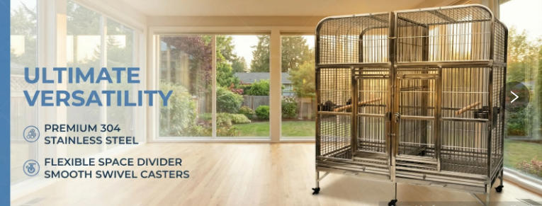 SUS201 Stainless Steel Parrot Cage 127x60x160cm Great Twins Bird Cage Big Macaw