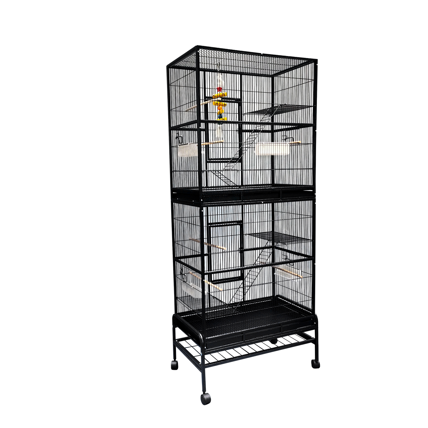 Black Vein Metal Bird Cage Double Style For Small Pet and Parrot 76x46x 190cm