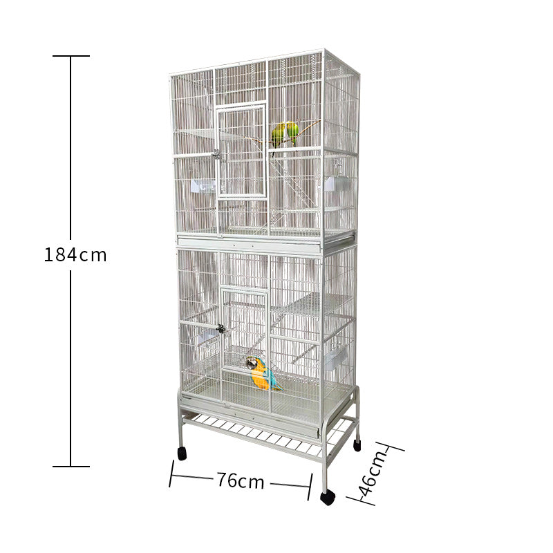 Eggshell White Metal Bird Cage Twins Style For Small Pet and Parrot 76x46x 190cm