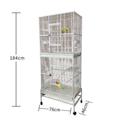 Eggshell White Metal Bird Cage Twins Style For Small Pet and Parrot 76x46x 190cm