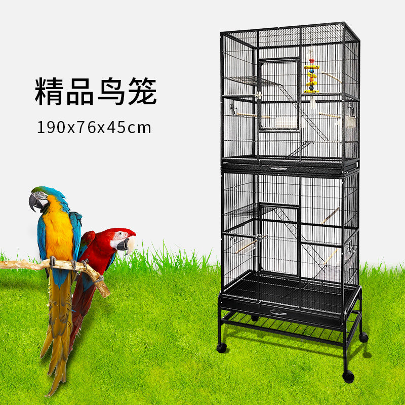 Black Vein Metal Bird Cage Double Style For Small Pet and Parrot 76x46x 190cm
