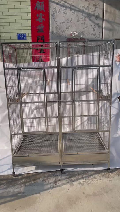 Stainless Steel SUS201 Square Top Twins Style Bird Cage Parrot Cage 56"x28"x75"