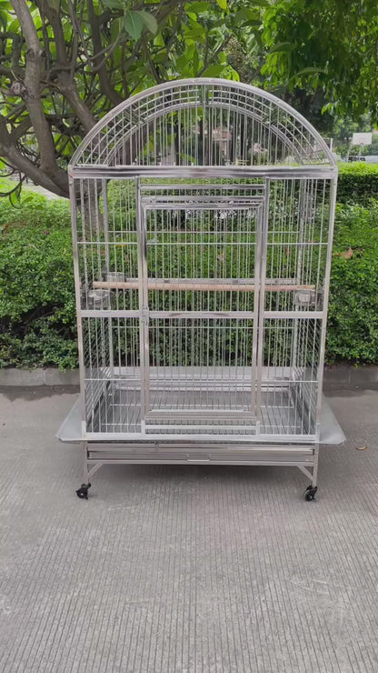 SUS201 Stainless Steel Parrot Cage 100x75x162cm Dome Top Bird Cage Macaw Cage