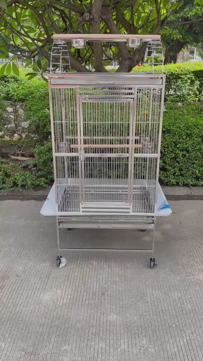 SUS201 Stainless Steel Parrot Cage 70x50x170cm Play Top Bird Cage Big Macaw