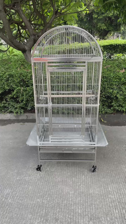 SUS201 Stainless Steel Parrot Cage 60x50x145cm Dome Top Bird Cage Big Macaw cage