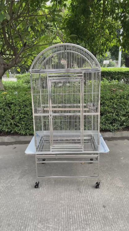 SUS201 Stainless Steel Parrot Cage 70x55x152cm Dome Top Bird Cage Big Macaw