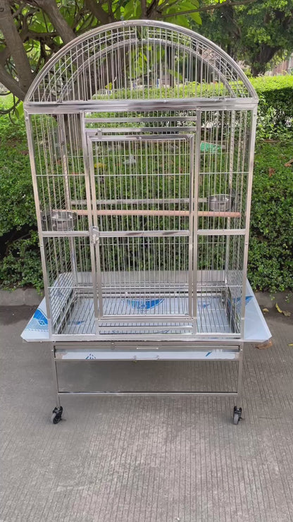 SUS201 Stainless Steel Parrot Cage 80x55x160cm Dome Top Bird Cage Big Macaw