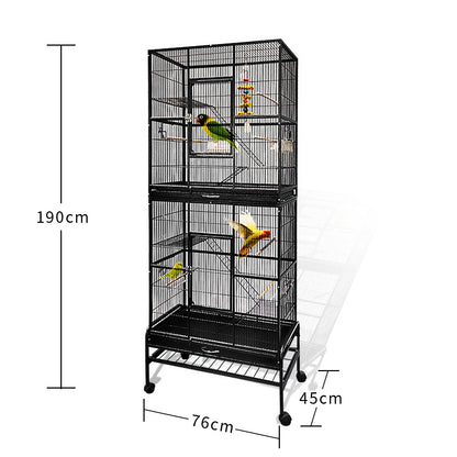 Black Vein Metal Bird Cage Double Style For Small Pet and Parrot 76x46x 190cm